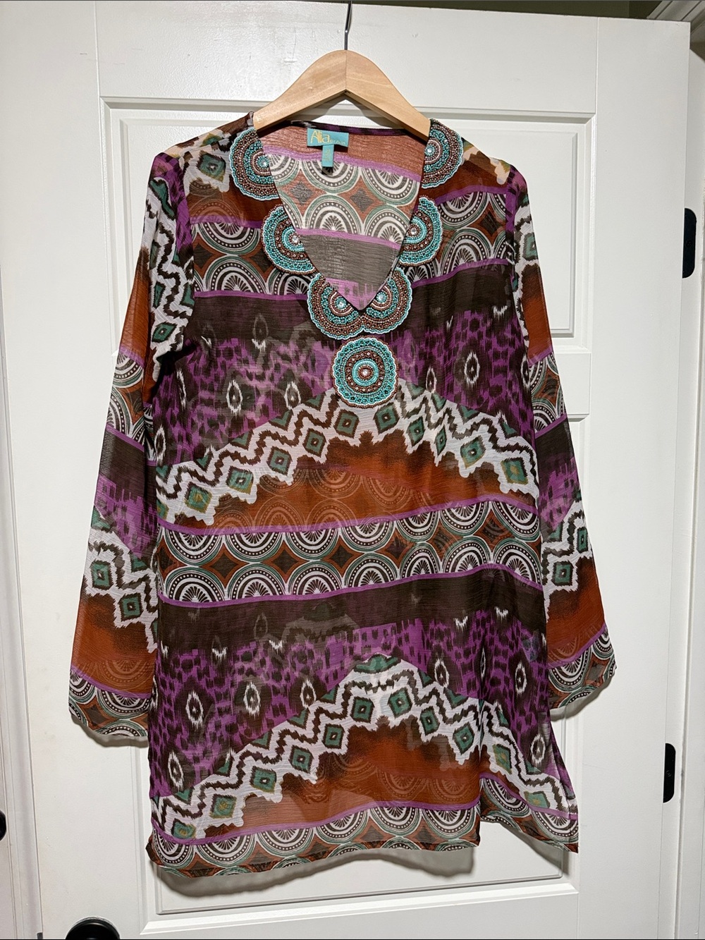 Alia Multicolor Printed Tunic with Teal Embellishment